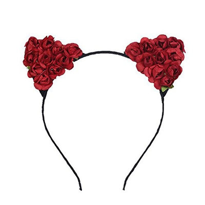 Merroyal Cat Ears Flower Headband Hairband Hen Party Bride Hair Fancy Dress Cosplay