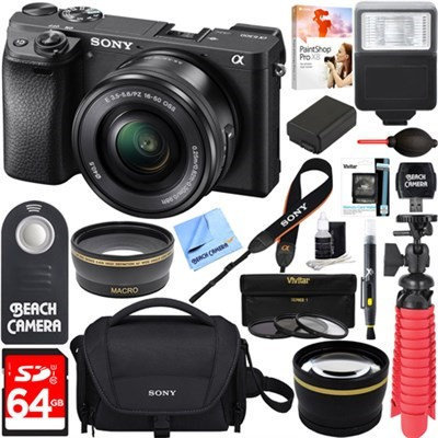Sony Alpha a6300 4K Mirrorless Digital Camera 16-50mm Zoom Lens + 64GB 16Pcs Kit
