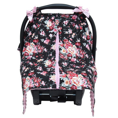 Black Pink Floral Minky Baby Car Seat Canopy Cover