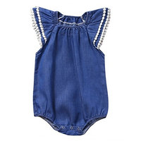 StylesILove Cute Baby Girl Pompom Ruffled Sleeves Denim Romper (90/12-18 Months)