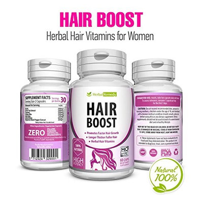 Natural Boost Hair Growth Vitamins - Healthier, Thicker & Longer Hair Regrowth – Organic Damaged Hair Treatment Supplements Formulated With Green Tea, Gotu Kola & More - All Hair Types 60 Veggie Caps
