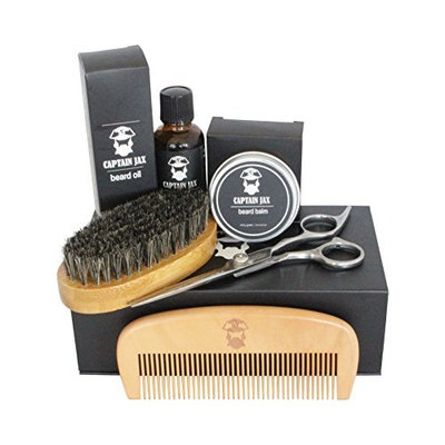 Beard Kit For Men Grooming.Scissors, Beard Oil, Beard Balm, Comb, Brush. Beard Grooming and Trimming Kit For Men. Great Gift For a Men With a Beard! By Captain Jax