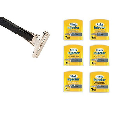 Shave Classic Single Edge Razor Handle with Schick Injector Refill Blades 7 Ct. (Pack of 6) + FREE Assorted Purse Kit/Cosmetic Bag Bonus Gift