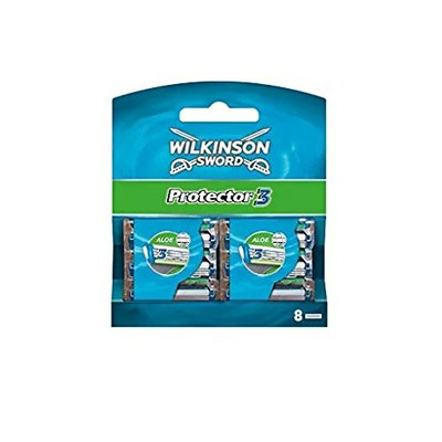 Wilkinson Sword Protector 3 Refill Cartridges Razor Blades, 8 Count (Comparable to Schick Protector) + FREE Travel Toothbrush, Color May Vary