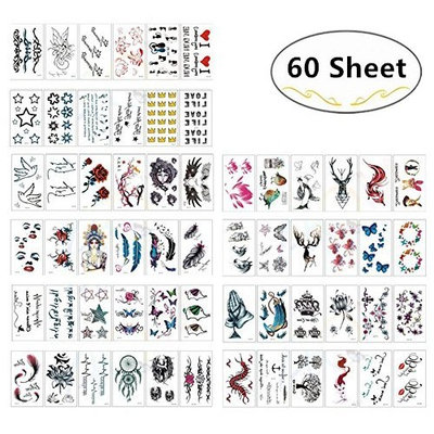 180+ Temporary Tattoos Sticker, Magnolora 60 Sheet Temporary Fake Tattoo Stickers Various Designs Removable Waterproof Body Art Tattoos Sticker for Body and Cellphones