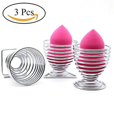 Lemonda 3 Pack Makeup Sponge Holder,Makeup Beauty Stencil Egg Powder Puff Sponge Display Stand Drying,Silver Holder Rack