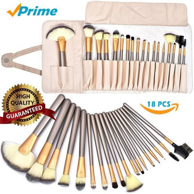 Kabuki Brush Set 18 PCS - Makeup Brush Set - Curling Makeup Brushes With Case Wand Blush Concealer Eye Face Liquid Brush Tool Brushes Kit Eyeliner Face Powder Lip Brush ( White Case Bag)
