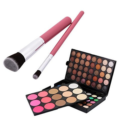 MagiDeal 95 Colors Matte Shimmer Eyeshadow Blush Concealer Powder Palette with 2 Pieces Face Eye Comestic Brushes Set