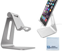 eCostConnection Aluminum Stand for Smartphones, Tablets (Silver) & Microfiber Cloth