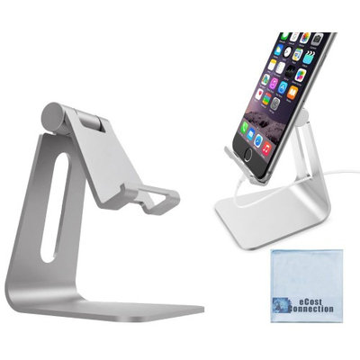 eCostConnection Aluminum Stand for Smartphones, Tablets (Silver) & Microfiber Cloth