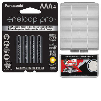 Panasonic eneloop Pro (4) AAA 950mAh Pre-Charged NiMH Rechargeable Batteries with Battery Case + Kit