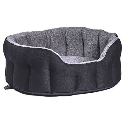 P&L SUPERIOR PET BEDS LTD Premium Oval Drop Fronted Heavy Duty Basket Weave Fleece Lined Softee Bed, Medium, 61 x 51 x 22 cm, Black/Grey(size 4)