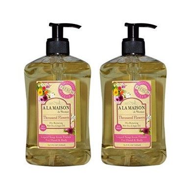 A La Maison de Provence Thousand Flowers Liquid Hand and Body Soap (Pack of 2) With Olive Oil, Argan Oil and Vitamin E, 16.9 fl. oz. Each