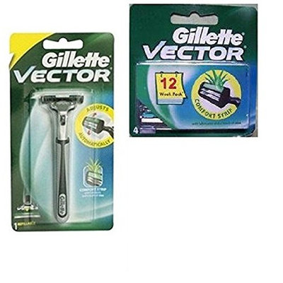 Vector Plus Razor Handle + Vector Plus Refill Razor Blades 4 ct. + FREE Travel Toothbrush, Color May Vary