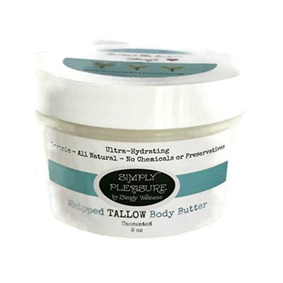 Simply PLEASURE Whipped Tallow Body Butter - Organic/No Chemicals or Preservatives - Anti Aging - UNSCENTED - Treats Eczema, Psoriasis, Rosacea, Scars, Dermatitis, Rashes,Skin Irritations, 6 oz glass