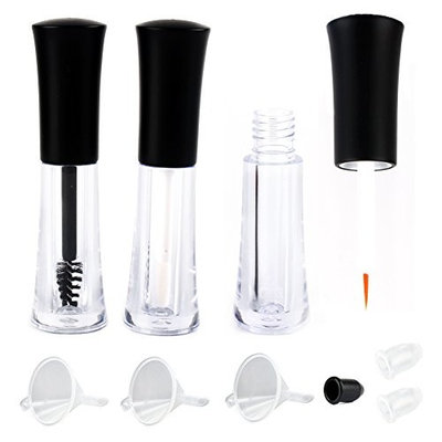 Gutian 3 Pack 2ml Empty Eyelashes Tube Eyeliner Tube with Lip brush Container Bottle, Funnels Set for Castor Oil