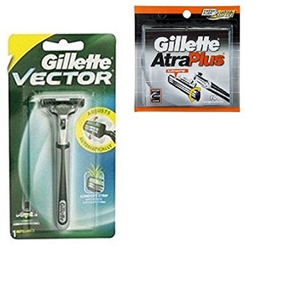 Vector Plus Razor Handle + Atra Plus Refill Razor Blades 10 ct + Makeup Blender