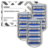 Amazon Brand – Solimo 5-Blade Razor Refills for Men with Precision Beard Trimmer, 12 Refills (Fits Solimo Razor Handles only)