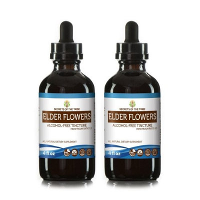 Secrets Of The Tribe Elder Flowers Tincture Alcohol-FREE Extract, Organic Elder flowers (Sambucus Nigra) Dried flowers 2x4 oz