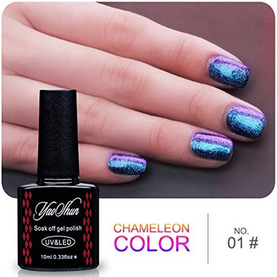 Yaoshun Gel Nails Polish,Holographic Glitter Starry Galaxy Chameleon Colors Changes UV LED Nail Polish 10ml-#005