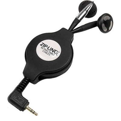 Zip Linq Cables Unlimited Ziplinq Retractable 2.5mm Black Earbuds - Wired - Binaural - 4 ft Cable