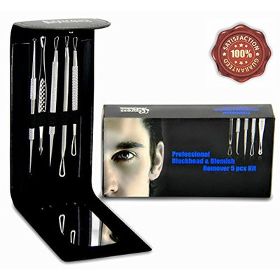 Express Beauty Boutique Blackhead and Blemish Remover 5pcs Kit. Blackheads Extractor, Comedone Whitehead Tools Remover for Acne Skin. Black Case with Mirror. Get your Best Beauty Gift!