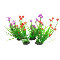 Artificial Red Purple Flower Plants Aquarium Decor 4 In 1