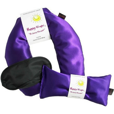 Happy Wraps Unscented Flax Seed Neck Wrap with Unscented Flax Seed Eye Pillow and Sleep Mask - Microwave or Freeze - Amethyst