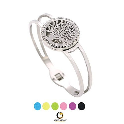 KOKO AROMA Premium Diffuser Bracelet Locket Stainless Steel 25MM SILVER Essential Oil Aromatherapy Bangle Jewelry (A25MM-S024)