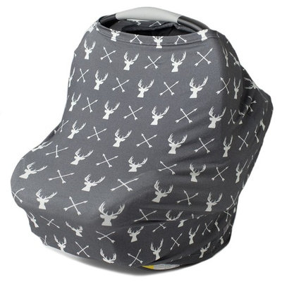 Kids N' Such Multi Use Car Seat Canopy, Nursing Cover, Shopping Cart Cover, and Breastfeeding Scarf- Grey Stag Carseat Canopy Cover for Baby Girls and Boys
