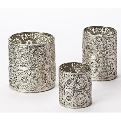 Roman 3 Piece Set of Unique Metal Candle Holders 5.5'