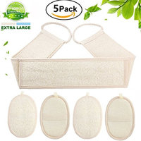 5 Pack Exfoliating Loofah Sponge Pads,100% natural loofah and terry cloth material which is non-toxic, skin-friendly, hypoallergenic and antibacterial, Perfect for Bath Shower and Spa