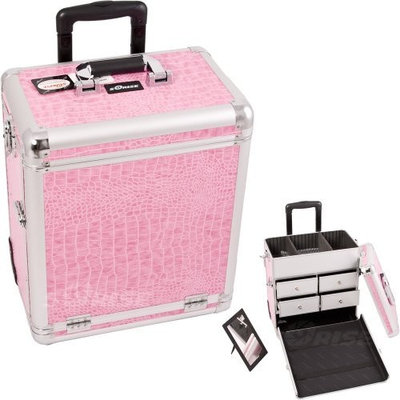 19 inch Zebra Interchangeable E Series 4 Drawers Aluminum Professional Cosmetics Storage Train Case Makeup Organizer Tote Wheeled Rolling Luggage