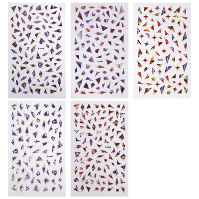 Bundle Monster BMC Geometric Broken Glass Shard Designed Holographic Nail Art Stickers-5 Sheets