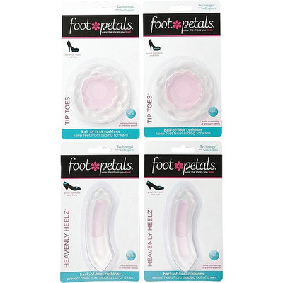 Foot Petals Women's Tip Toes Technogel with Softspots 2-Pair Pack and Heavenly Heelz 2-Pair Pack Pink Gel Insole One Size