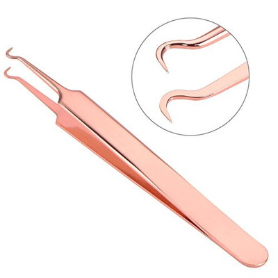 Hestya Stainless Steel Blackhead Tweezer Remover Curved Comedone Extractor Acne Pimple Whitehead Removal Tool with Storage Case, Rose G