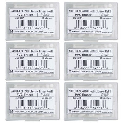Sakura Electric Eraser - 6 Sets of the 60pk WHITE Eraser Refills Box