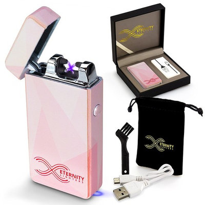 2018 Deal Eternity Lighters Flameless Electronic Rechargeable Windproof Premium Survival or Candle Lighter with Dual Arc, USB Cord, Brush, and Bag in Gift Box