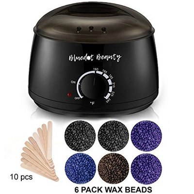 Bluedot Beauty Rapid Melt Wax Warmer Electric at Home Hair Removal Kit + 6 BAGS Hard Wax Beads & 10 Wooden Applicators -Easy to use DIY Waxing Kit- Face Body Hair Removal for Women, Men, Beginners