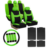 Car Seat Cover for Auto Set Green w/Steering Wheel/Belt Pad/Head Rest/Floor Mat