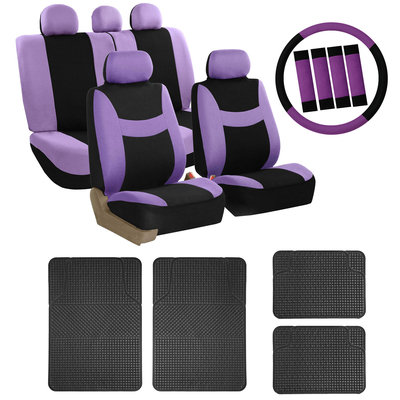 Car Seat Cover for Auto Set Purple w/Steering Wheel/Belt Pad/Head Rest/Floor Mat