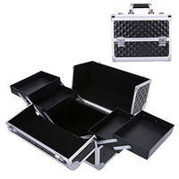 Aluminum Makeup Train Case with 4 Trays, 12.5'' Travel Cosmetic Case with 2 Locks Luggage Box Nail Jewelry Vanity Case FL-132