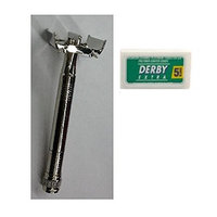 Double Edge Safety Razor + Derby Extra Double Edge Blades, 5 ct. (Pack of 1) + FREE Schick Slim Twin ST for Sensitive Skin