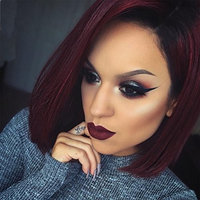 Short Straight Wig,Fashion Girl/Women Red Wine Gradient Wave Bob Woman Synthetic Wig And Wigs 16