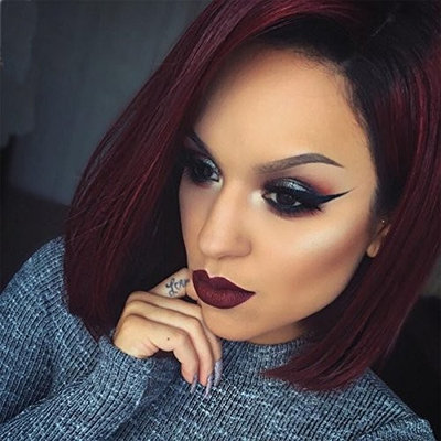 Short Straight Wig,Fashion Girl/Women Red Wine Gradient Wave Bob Woman Synthetic Wig And Wigs 16