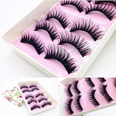 Esharing 5 Pairs Fashion Women Girls Natural Handmade Long Makeup Black False Eyelashes,Beauty and Charming