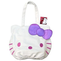 Hello Kitty White Pink Face Tote Bag w/ Purple Bow