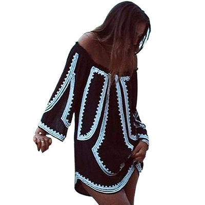 Sexy Off Shoulder Slash Neck Long Sleeve Print Summer Dress OCTAP
