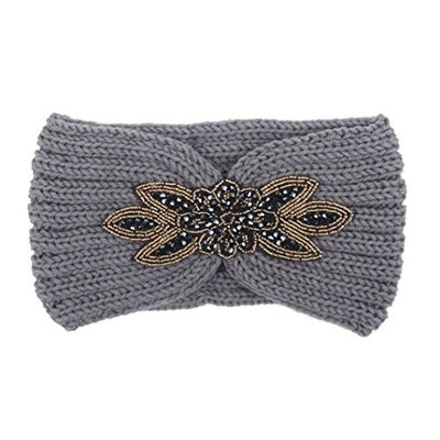 Hunputa 2016 Newest Womens Girl Flower Reinstone Knit Ear Warmer Wide Headband Hair Wrap