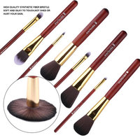 MiroPure 8-Piece Kabuki Makeup Brush Set with Ear Pick and Acne Needle (Golden Carmine / Black)